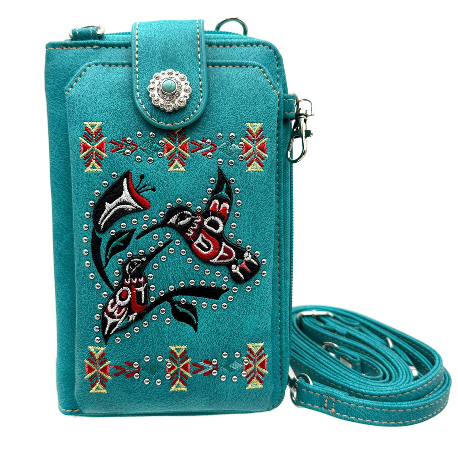 Native Embroidered Hummingbird  Crossbody Western Phone Wallet