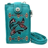 Native Embroidered Hummingbird  Crossbody Western Phone Wallet