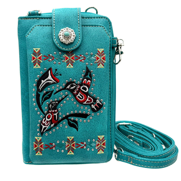 Native Embroidered Hummingbird  Crossbody Western Phone Wallet