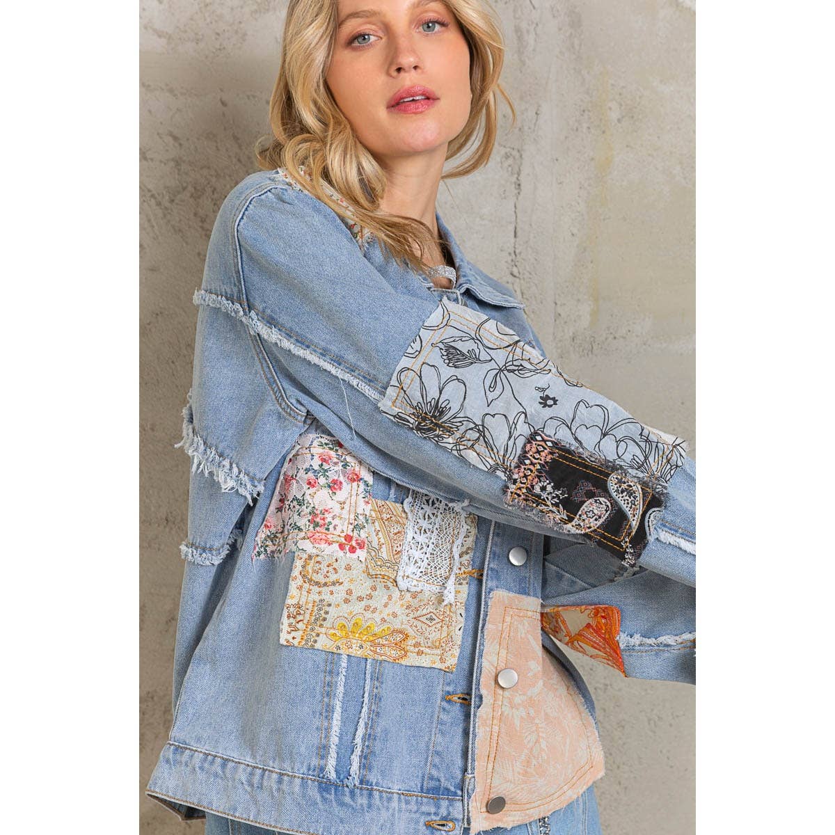 Patch Button Down Denim Jacket