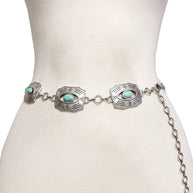 Western Silver Rectangular Concho Chain belt with stones