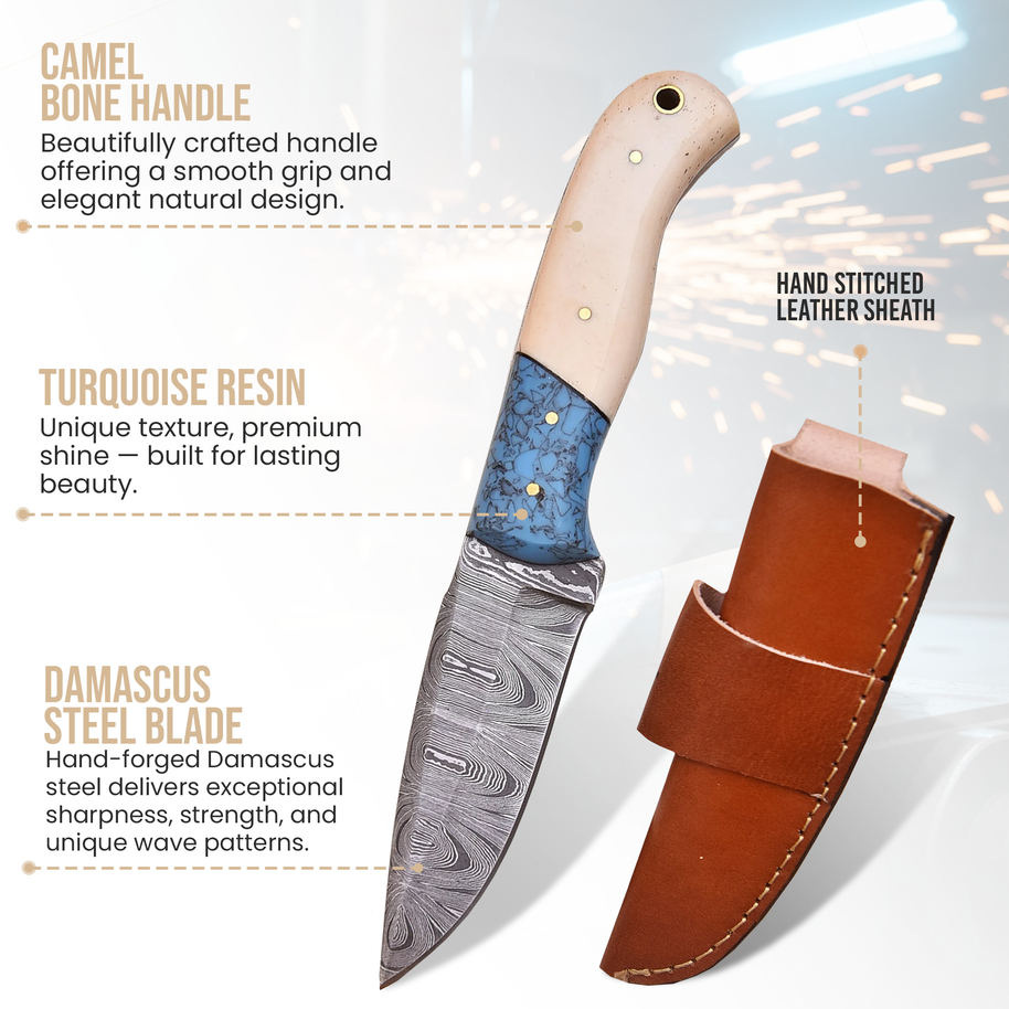 8' Handmade damascus steel knife with leather sheath