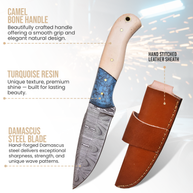 8' Handmade damascus steel knife with leather sheath