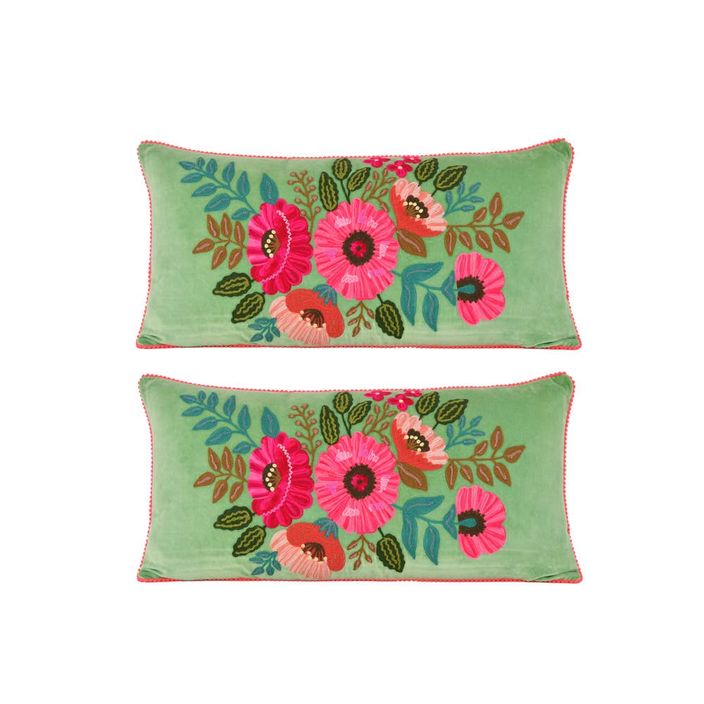 Aqua Velvet Embroidered Pillow, 28