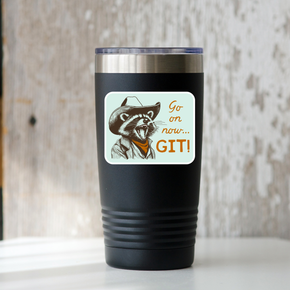 Go on now...GIT! Raccoon Cowboy Sticker