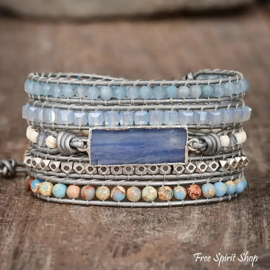 Natural Blue Topaz & King Jasper Wrap Bracelet