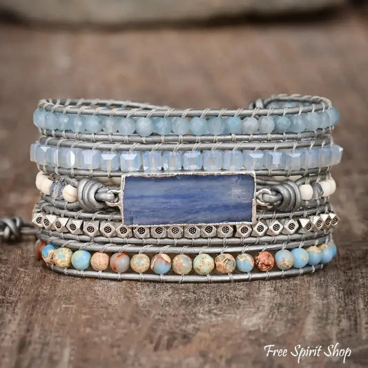 Natural Blue Topaz & King Jasper Wrap Bracelet