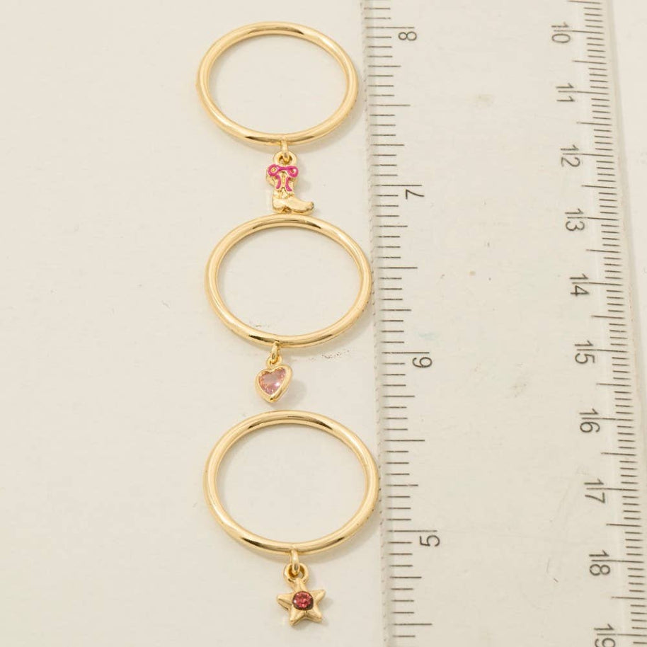 Gold Dipped 3Pc Dangle Charms Rings Set