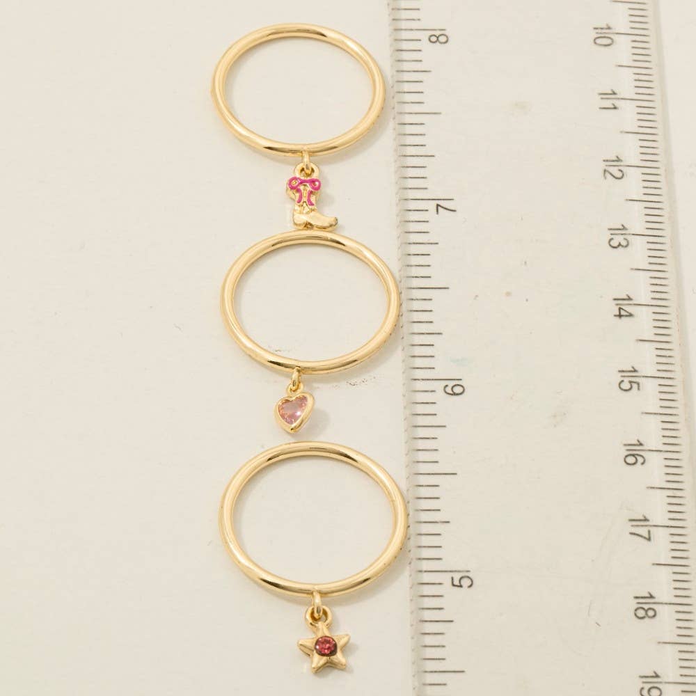Gold Dipped 3Pc Dangle Charms Rings Set