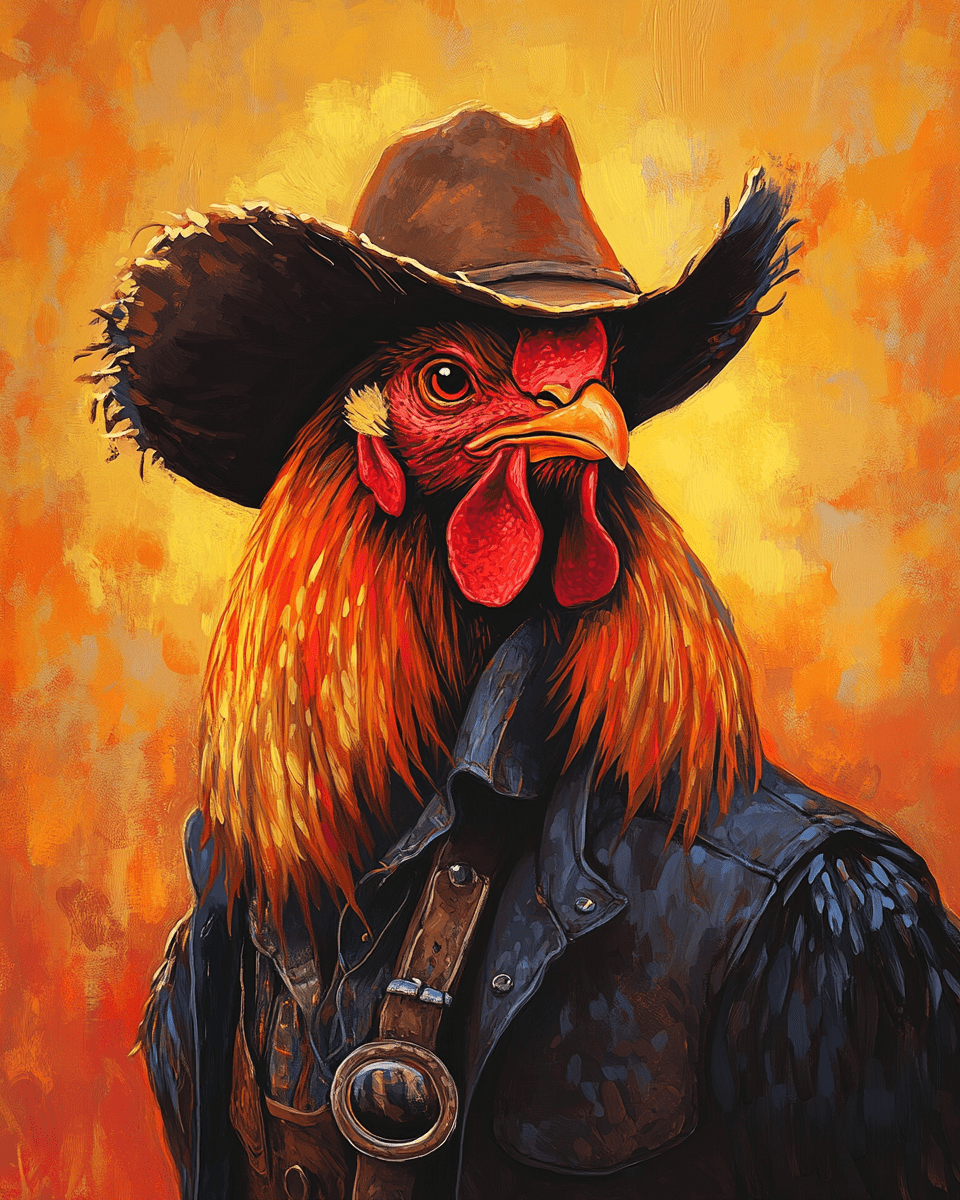 Cowboy Chicken - Anthropomorphic Wall Art Prints