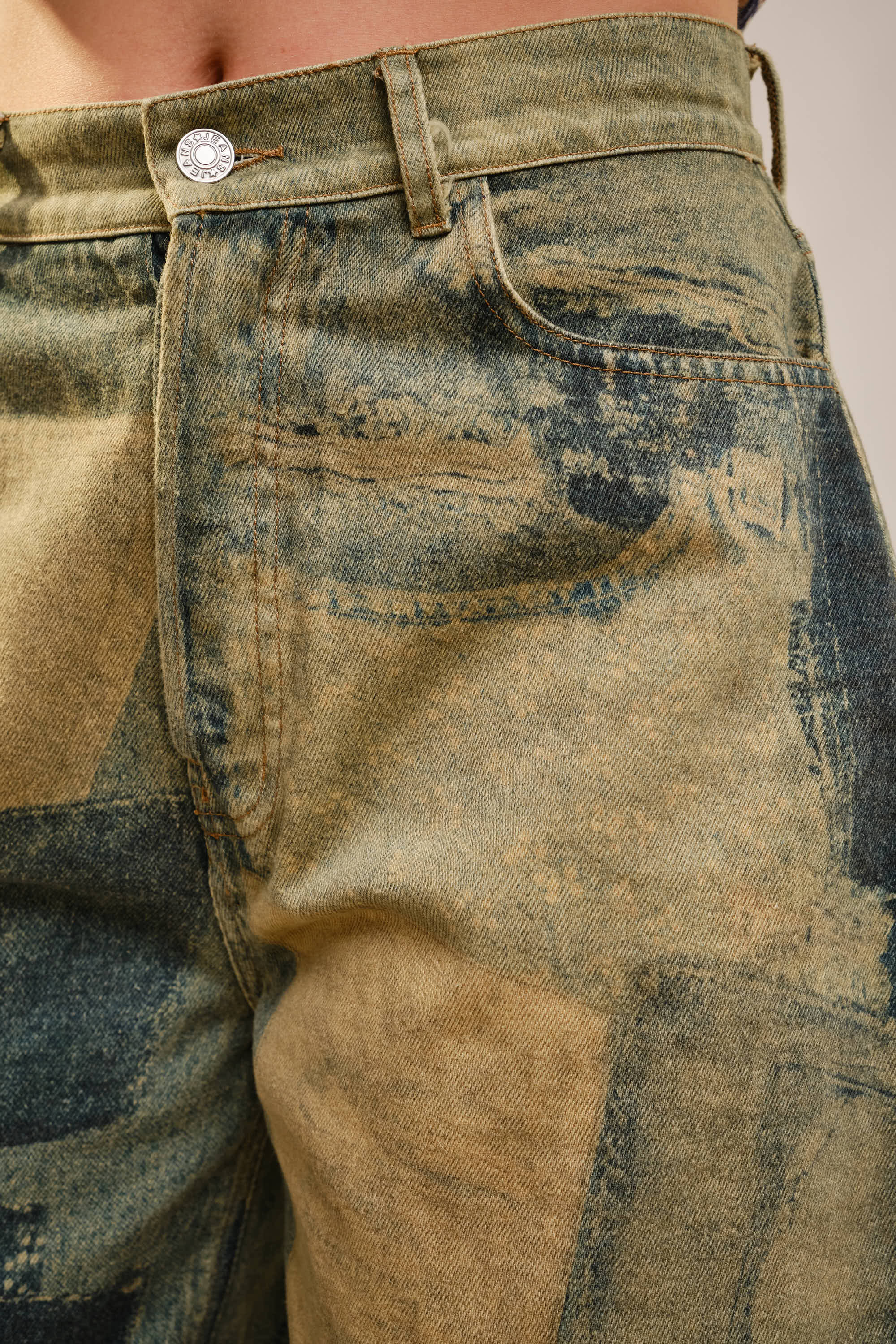 Washed Patchwork Vintage Barrel Jeans