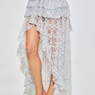 Lace Ruffle Tiered High-Low Maxi Skirt, light blue