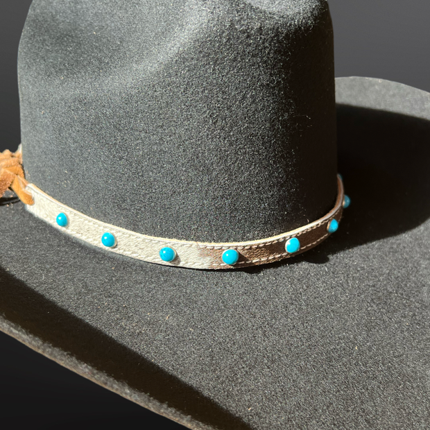 Western Cowhide Leather Turquoise Beaded Hat Band