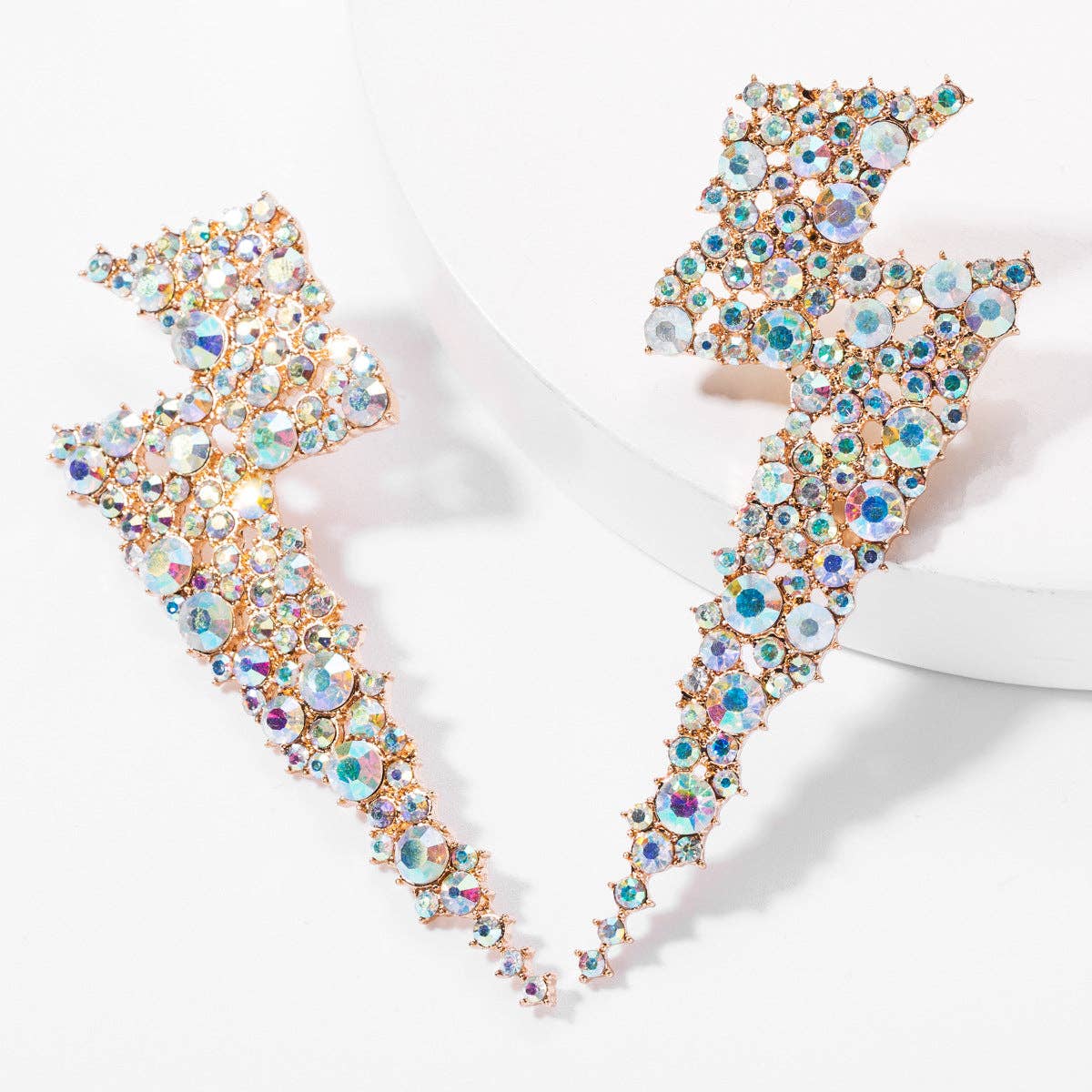 Lightning-shaped Rhinestone Earrings | Large Size