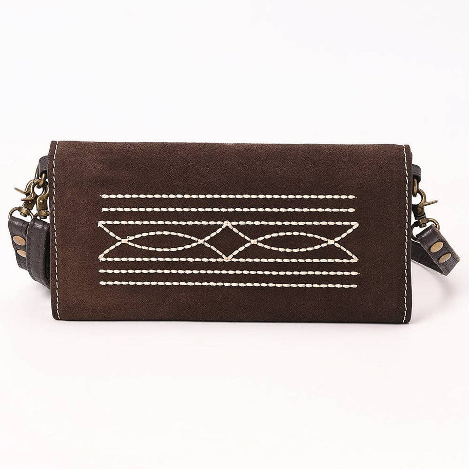 Western Clutch Crossbody Bag with White Rope Stitch Embroidery