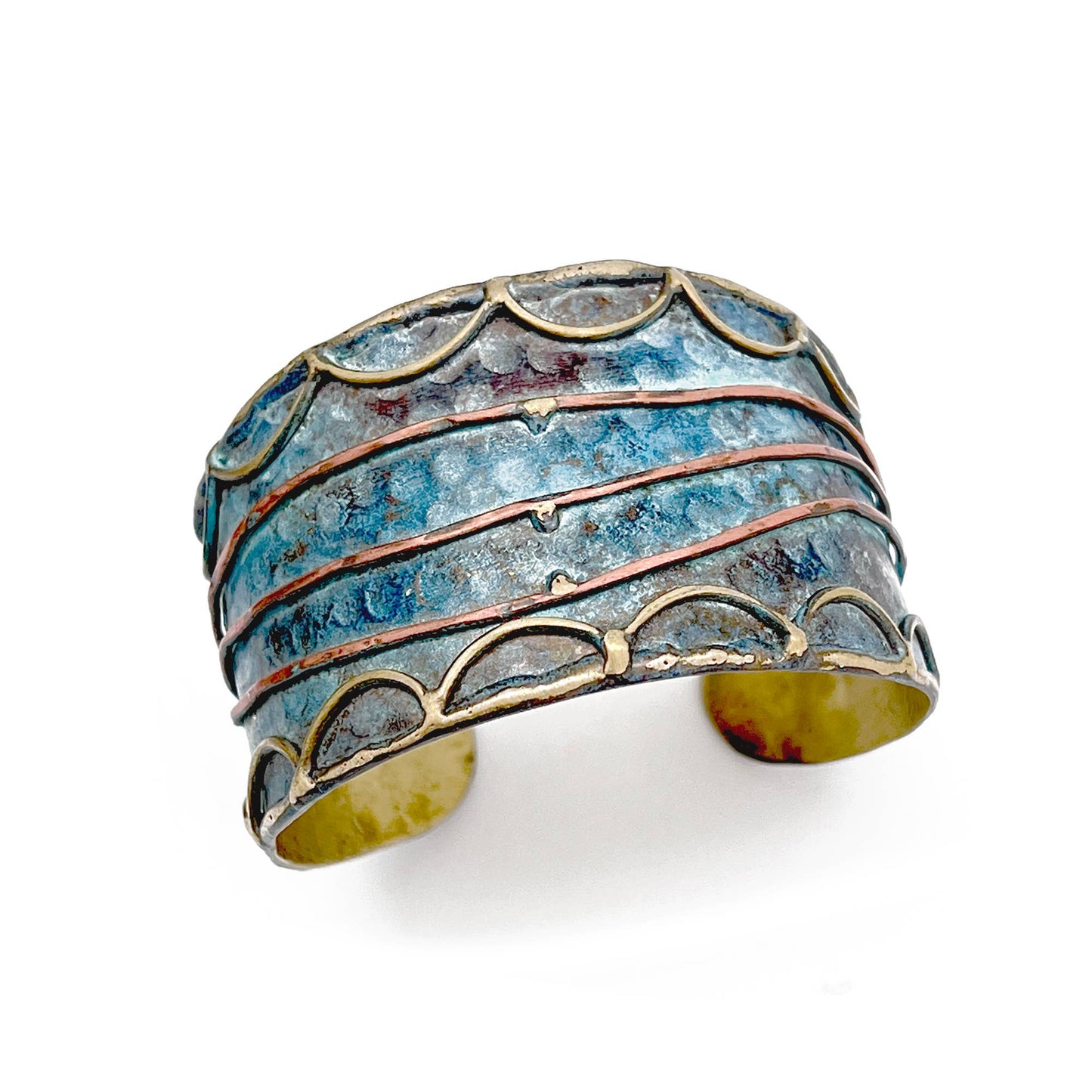 Brass Patina Cuff Bracelet - Rustic Blue Rushing River