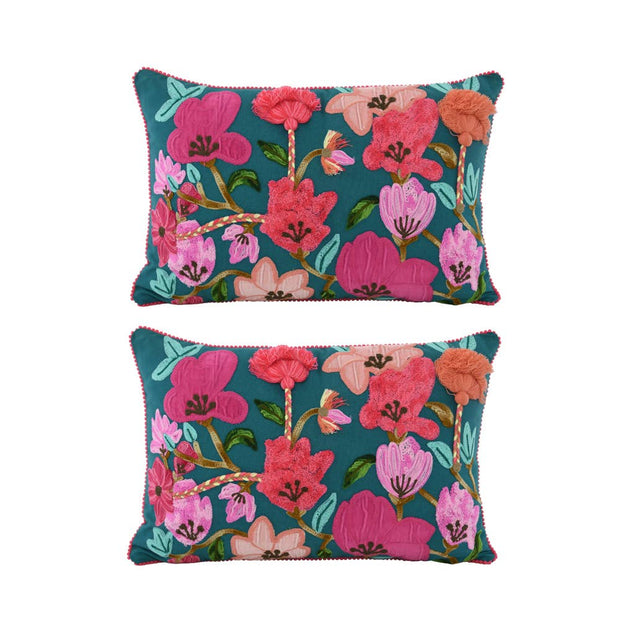 Pink & Teal Embroidered Pillow