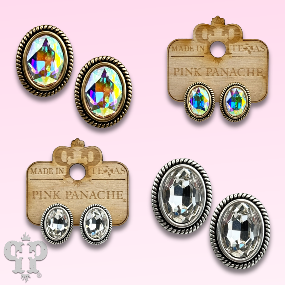Oval rhinestone post earrings