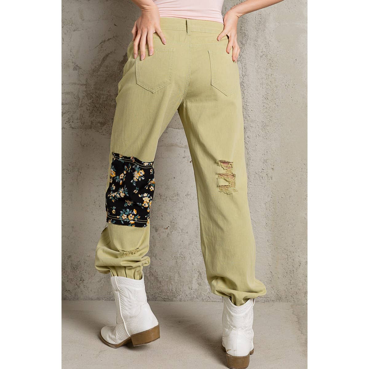 Embroidered Patchwork detail Jogger Pants