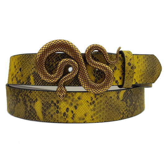 Snake Printed leather belt w. a Snake buckle