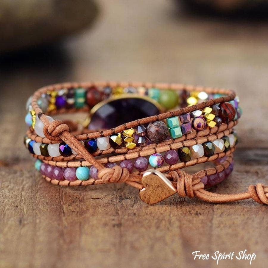 Natural Amethyst & Lepidolite Wrap Bracelet