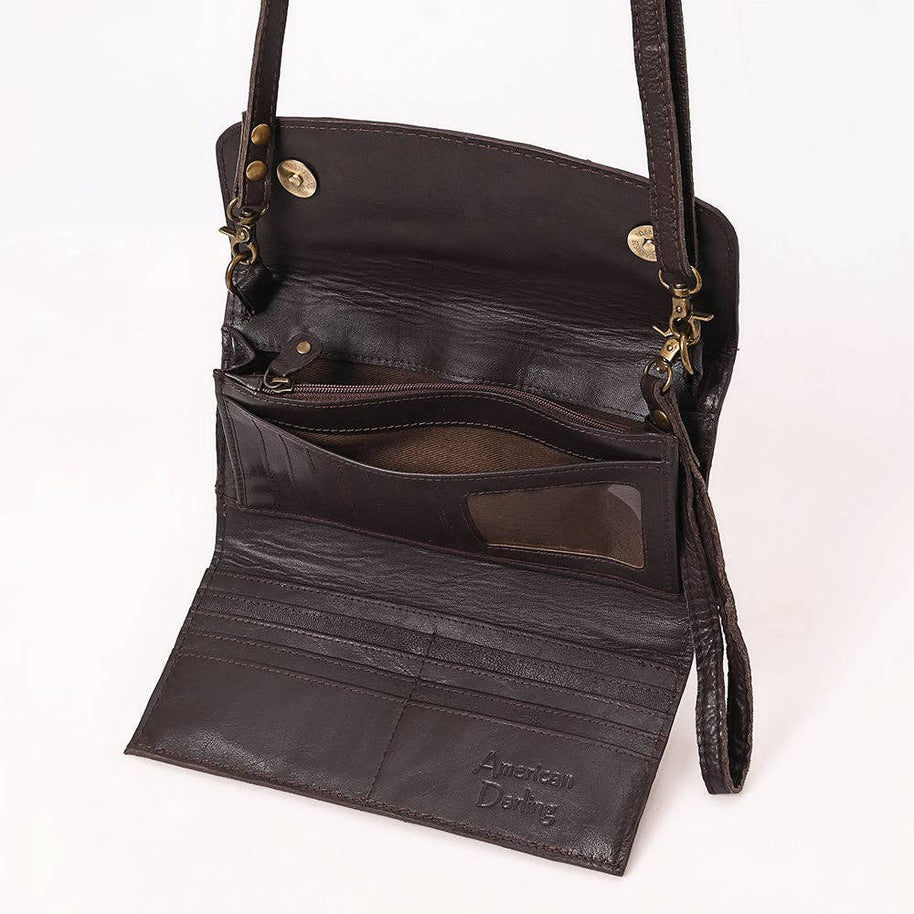 Western Clutch Crossbody Bag with White Rope Stitch Embroidery