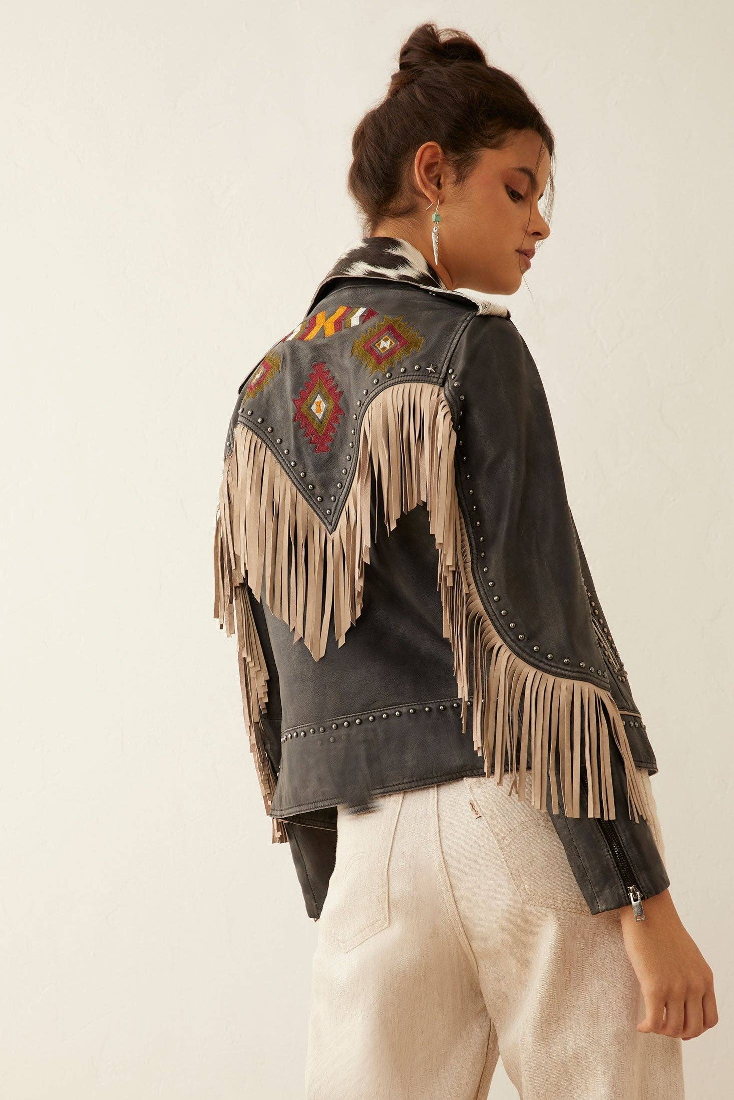 Phoenix Fringe & Cowhide Leather Jacket