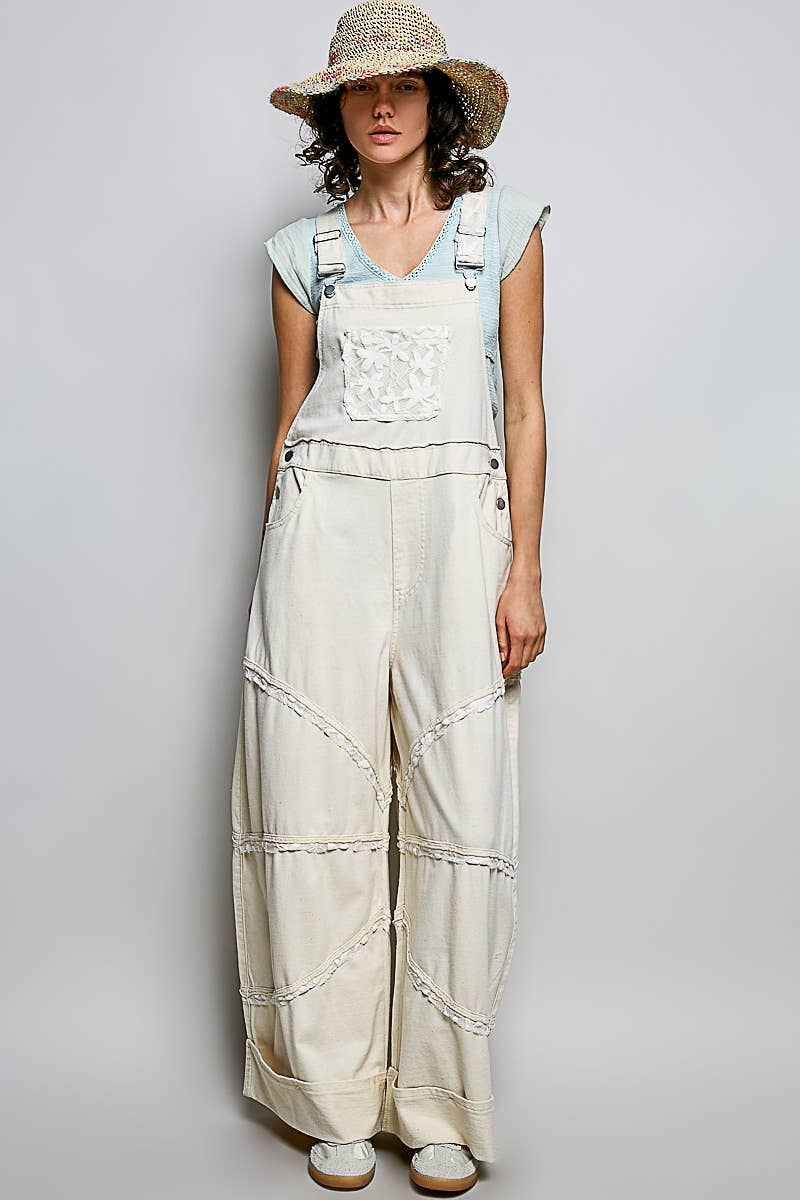 Lace Trim Adjustable Strap Overalls