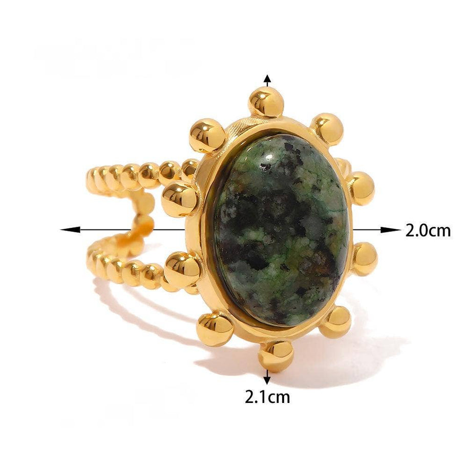 18K Gold Plated Stainless Steel Natural Stone Rings - FGS/CS