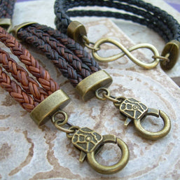 Infinity Leather Bracelet with Antique Bronze Hardware