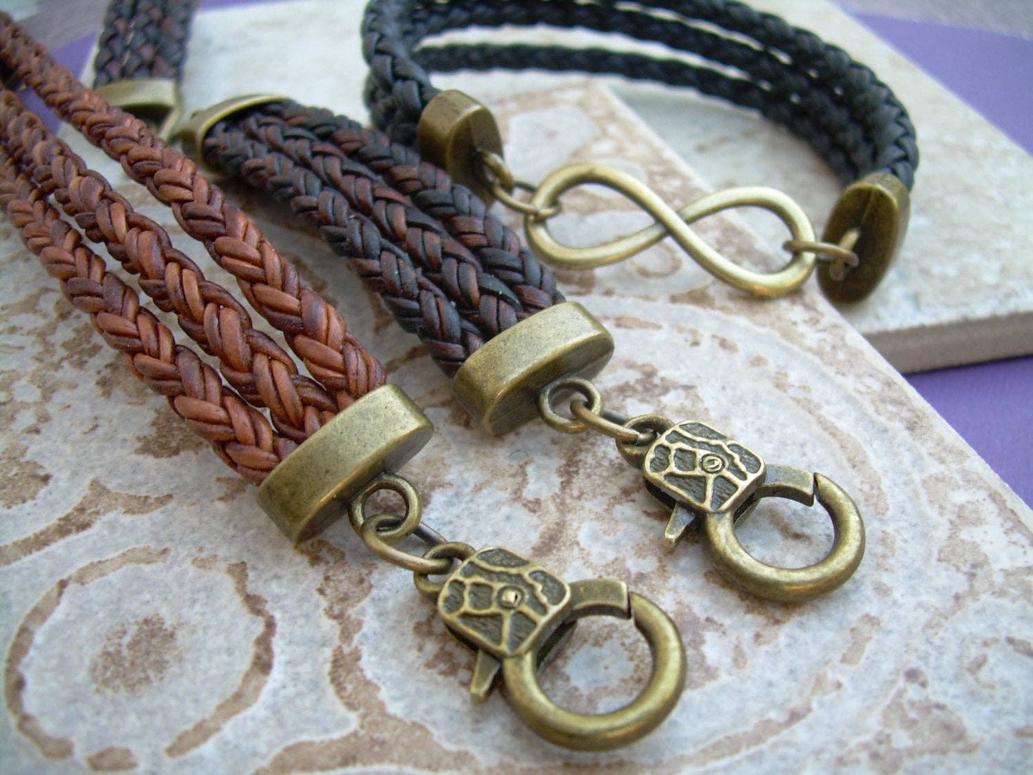 Infinity Leather Bracelet with Antique Bronze Hardware