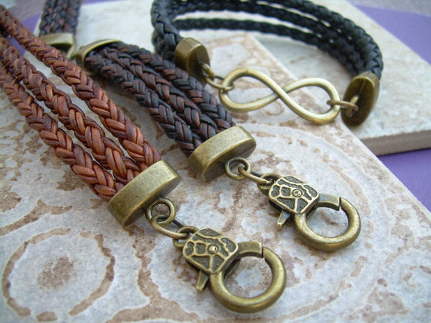 Infinity Leather Bracelet with Antique Bronze Hardware