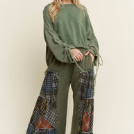 Mineral Washed Tiered Plaid Wide Flare pants HP6675