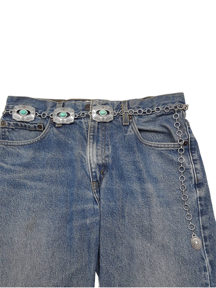 Western Silver Rectangular Concho Chain belt with stones