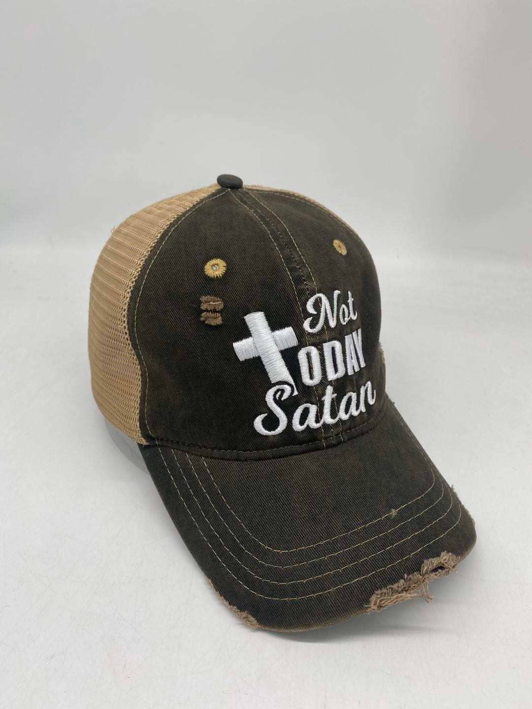 Not Today Satan Distressed Trucker Cap Hat