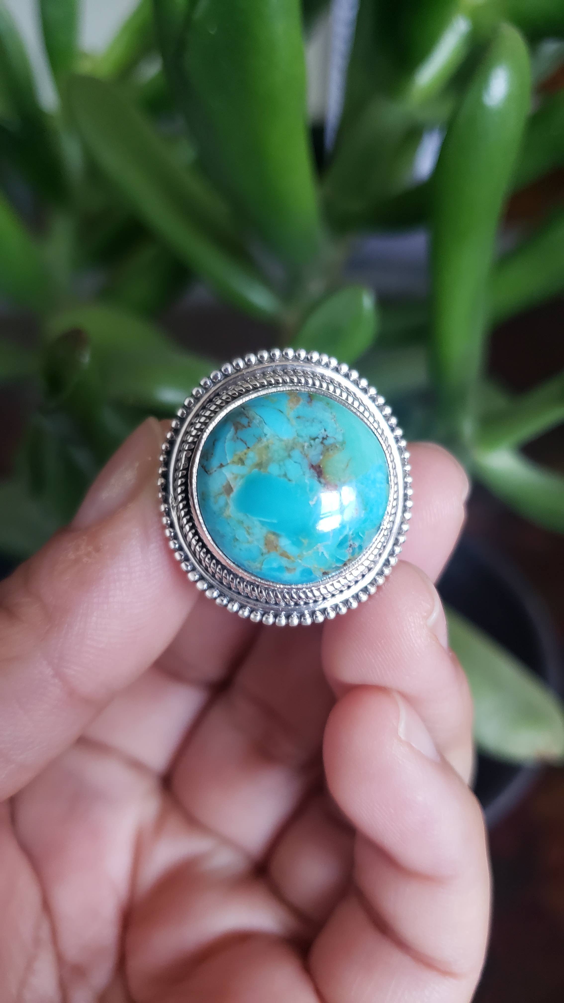 Natural Turquoise 925 sterling silver ring (R-42)