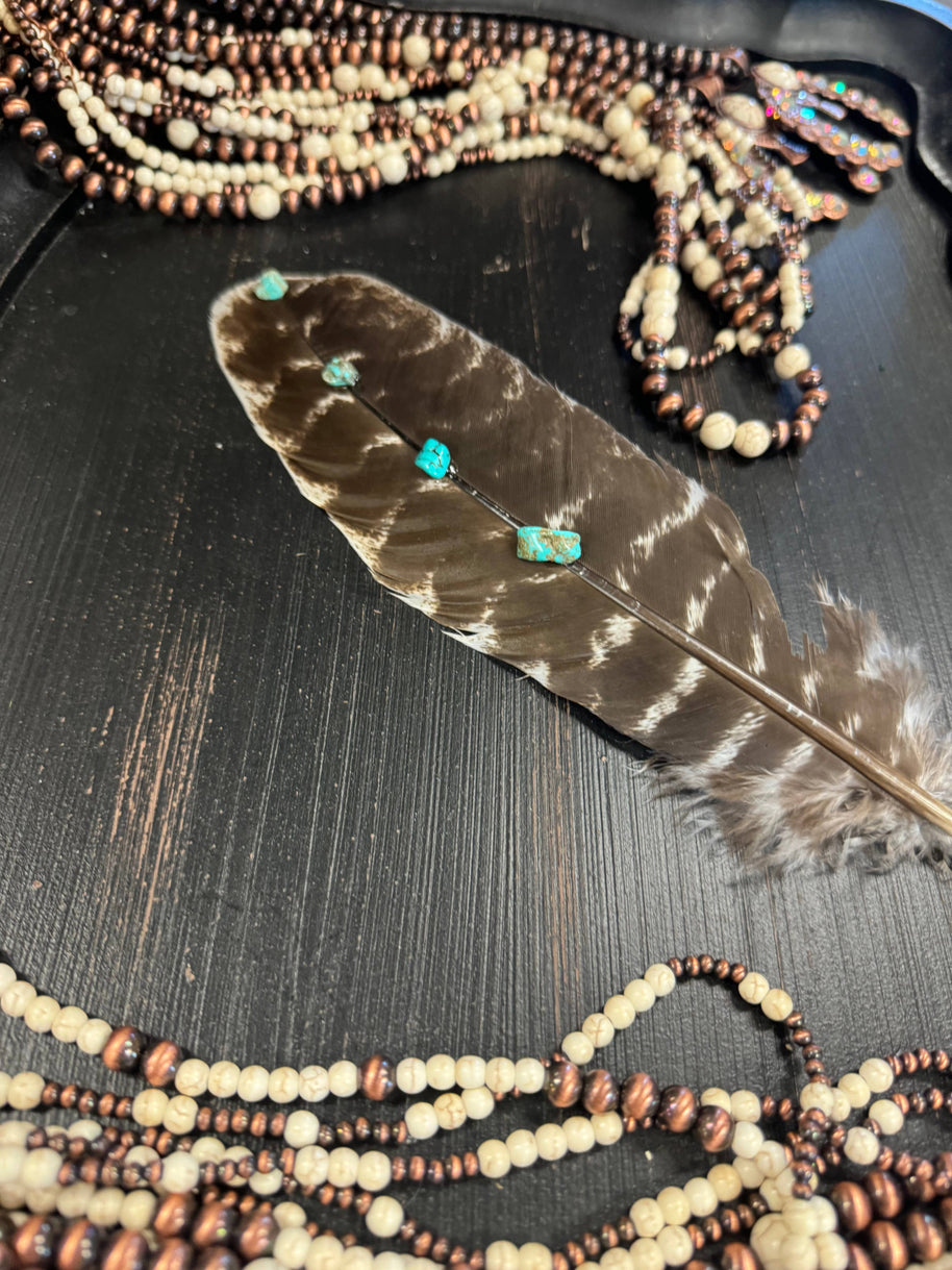 Turquoise Studded Natural Barred Turkey Feathers