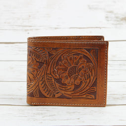 Tooled Leather Men's Wallet, Tan