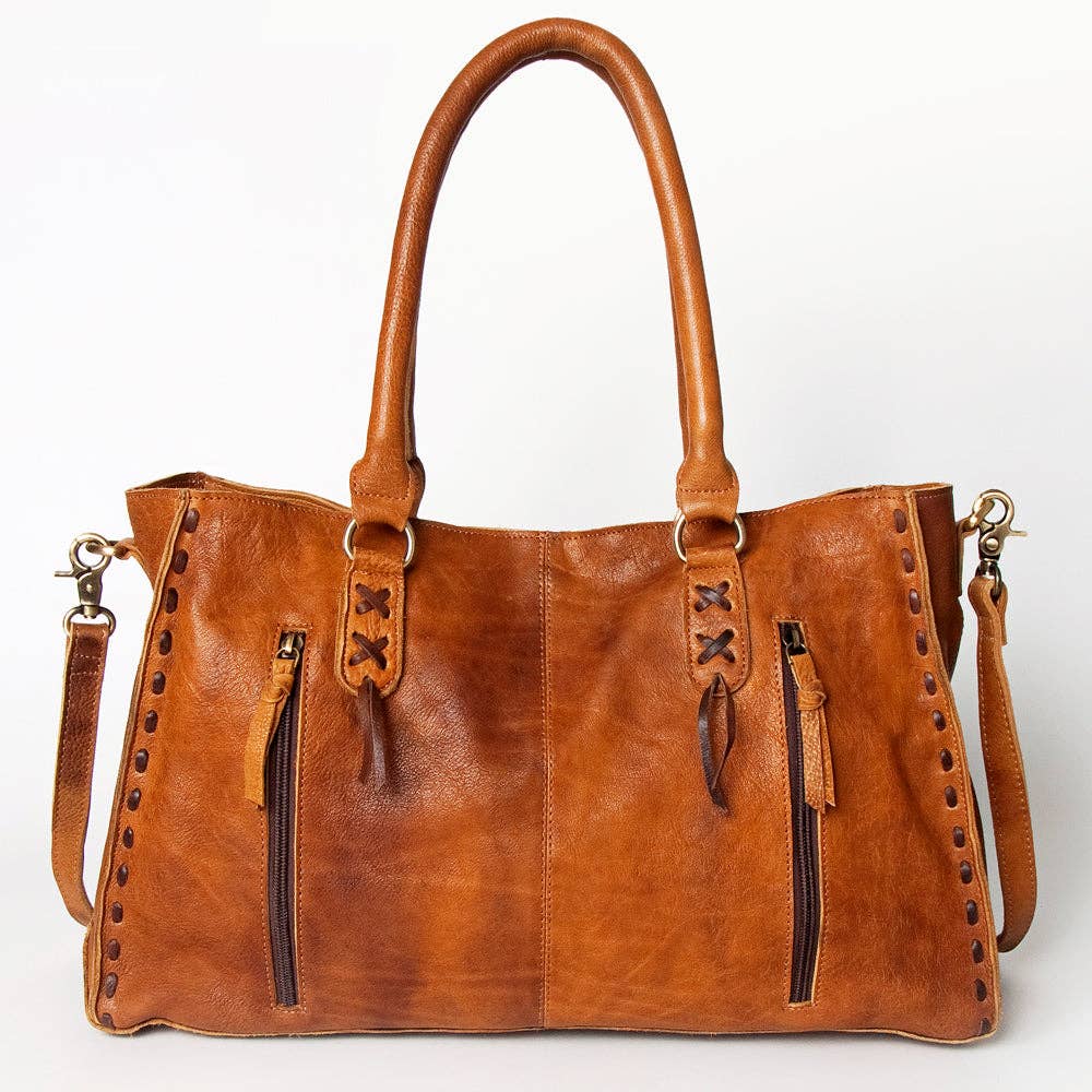 Genuine Leather Tote with Fringe