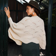 Ribbed Knit Pattern Poncho w/ Sleeves