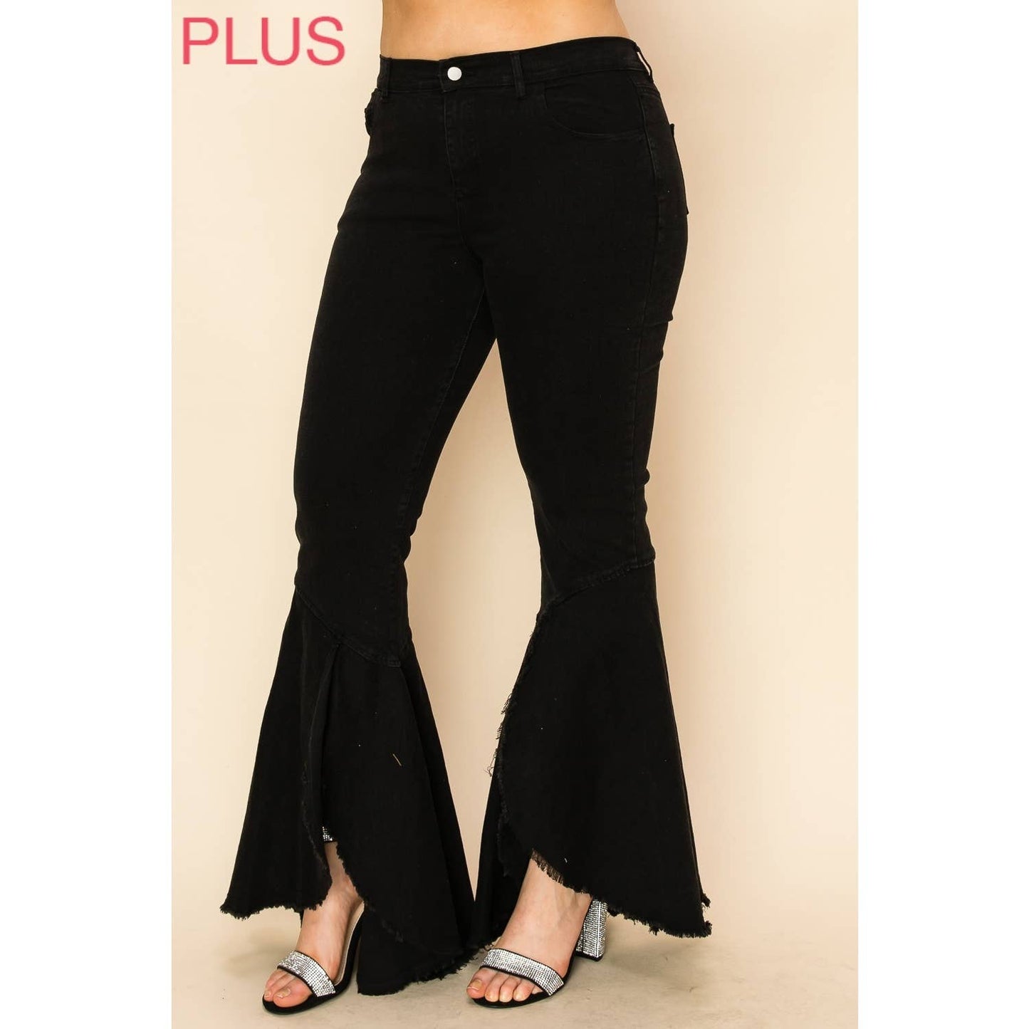 RAW EDGE BELL BOTTOM DENIM PANTS, Curvy Size