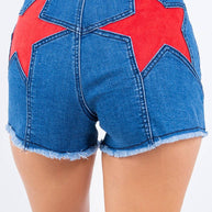 Red Star Denim Shorts