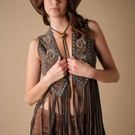 Western Horse Embroidery Fringe Vest