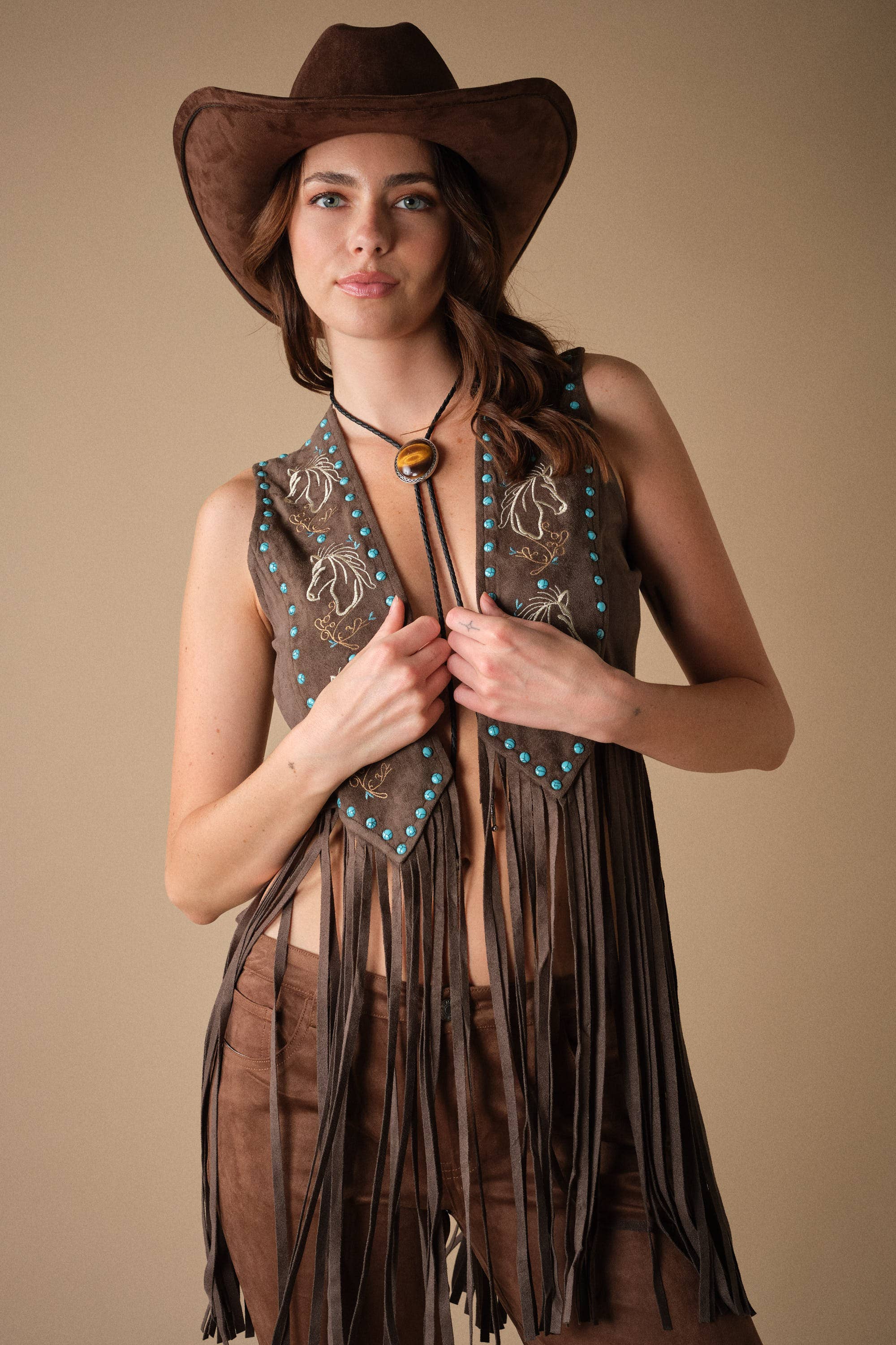 Western Horse Embroidery Fringe Vest