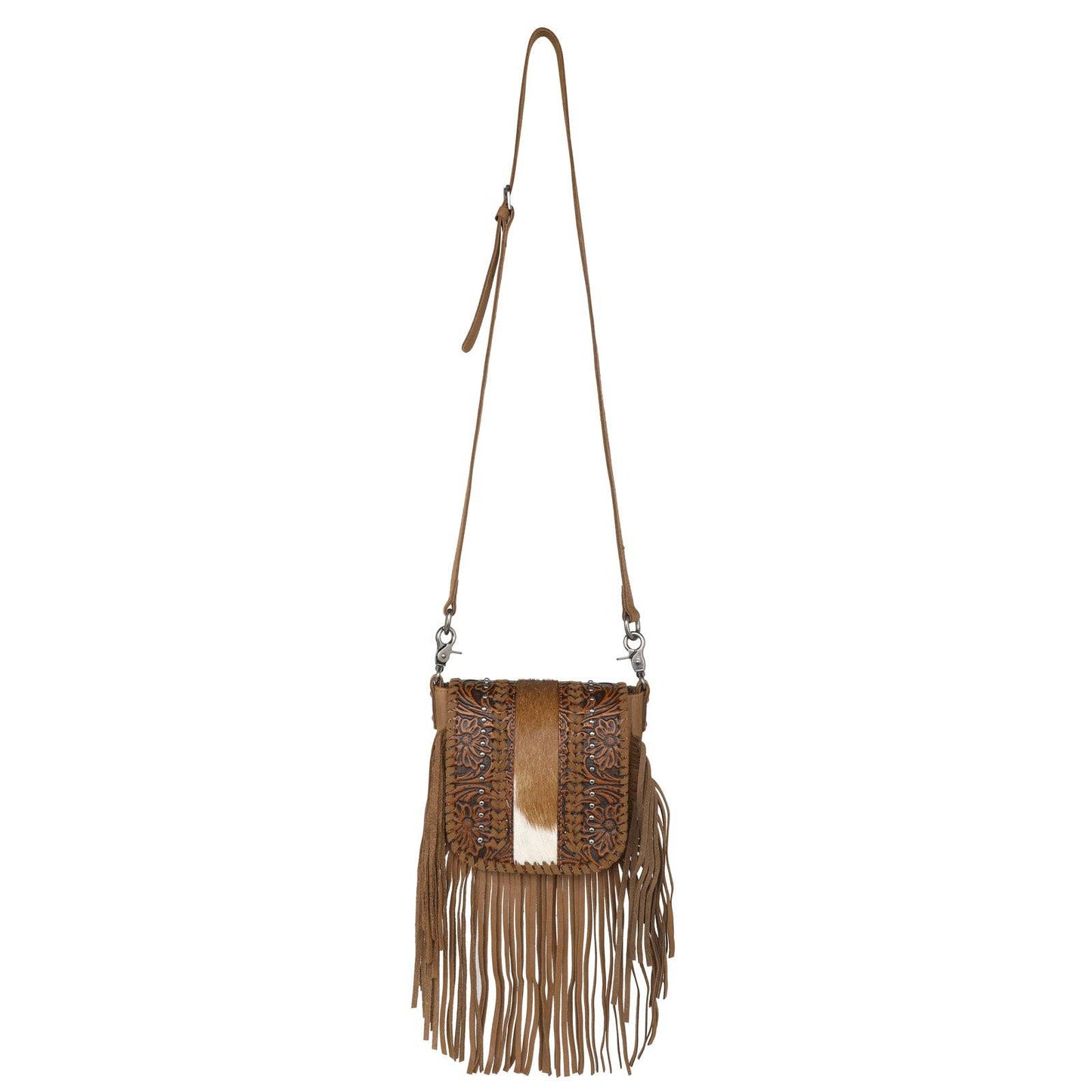 Genuine Leather Tooled Purse with Fringe