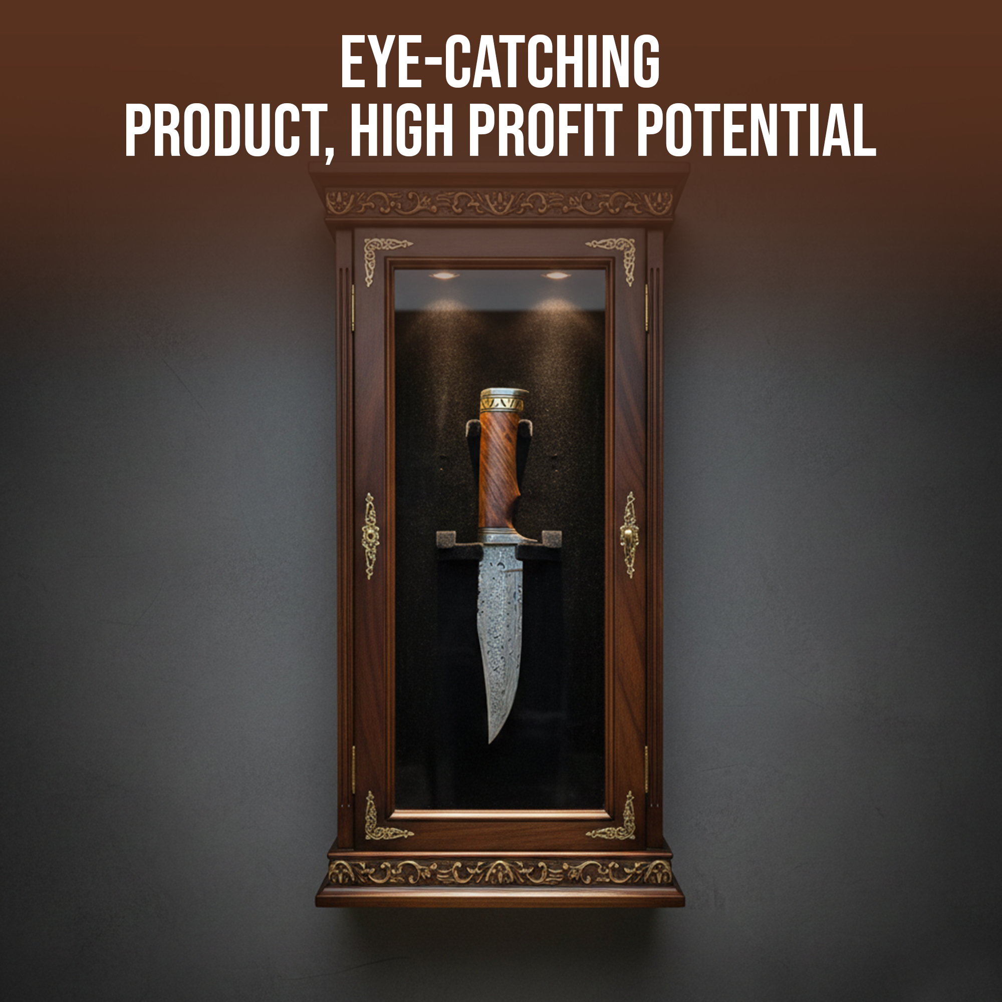 Large Damascus Knife, Round Wood Handle