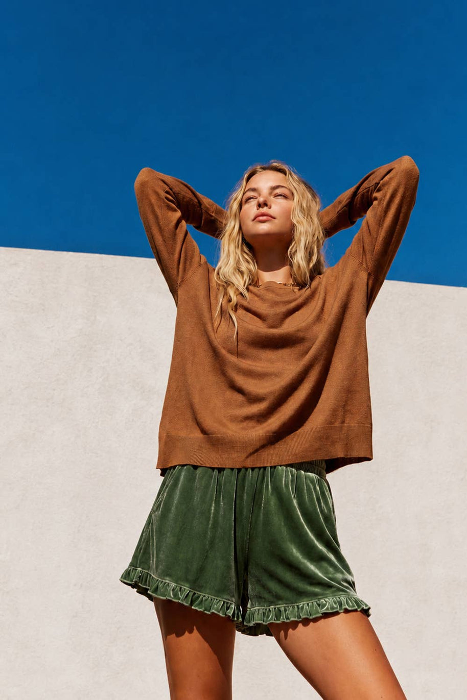 High-Waist Ruffle Velour Shorts