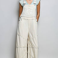 Lace Trim Adjustable Strap Overalls