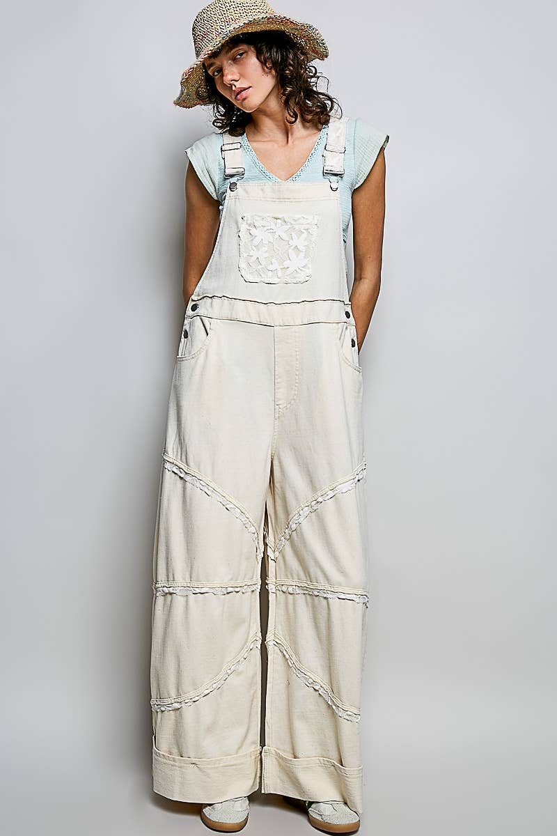 Lace Trim Adjustable Strap Overalls