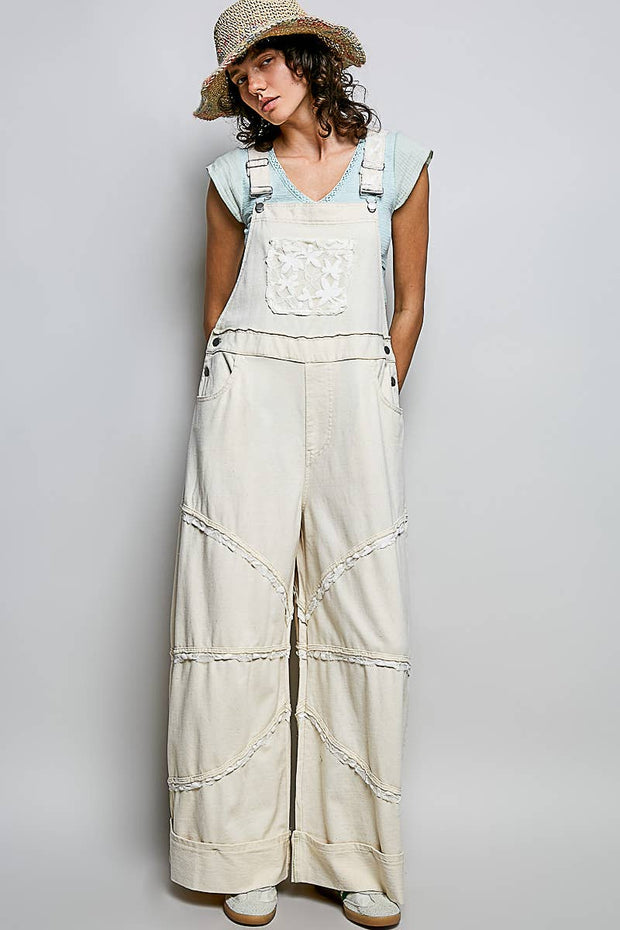 Lace Trim Adjustable Strap Overalls